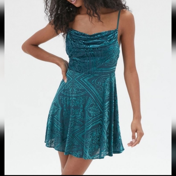 Lexi Velvet Floral Print Cowl Neck Mini Party Dress Adjustable Straps - Picture 2 of 9